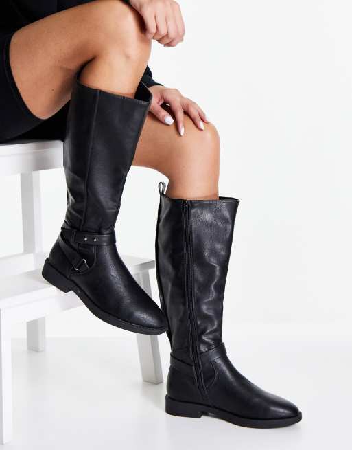 Botas de montar negras por la rodilla Cady de ASOS DESIGN Wide Fit - Main Image
