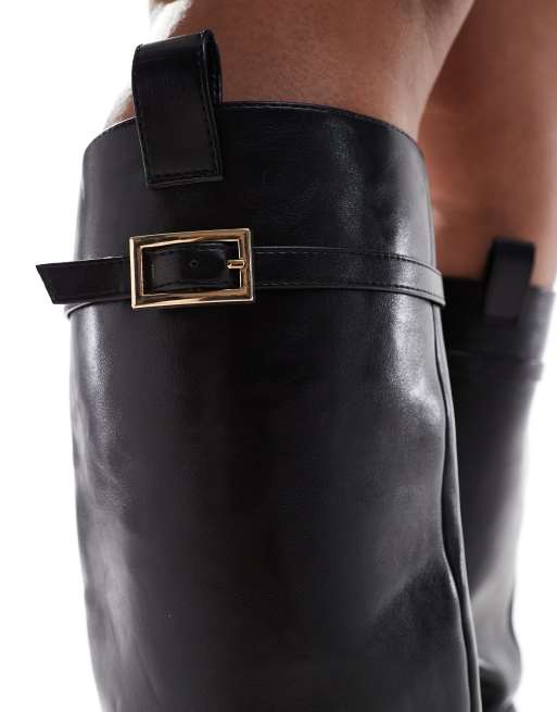 Botas de montar por la rodilla negras planas de estilo formal Callie de ASOS DESIGN Curve, 3 de 4