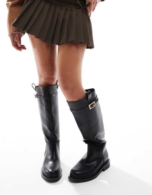 Botas de montar por la rodilla negras planas de estilo formal