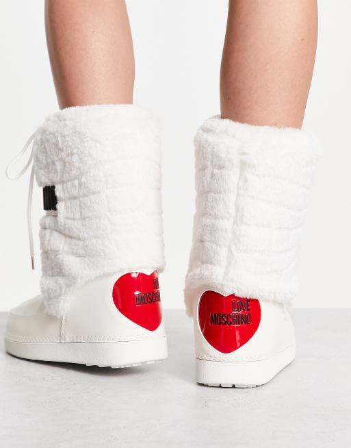 Botas de nieve con cinta distintiva y logo, Blanco