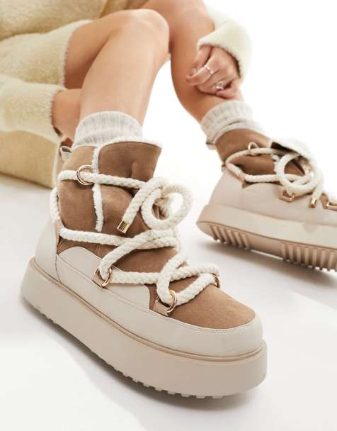 Botas de nieve blanco hueso con cordones de borreguito Alpine de ASOS DESIGN - view 1