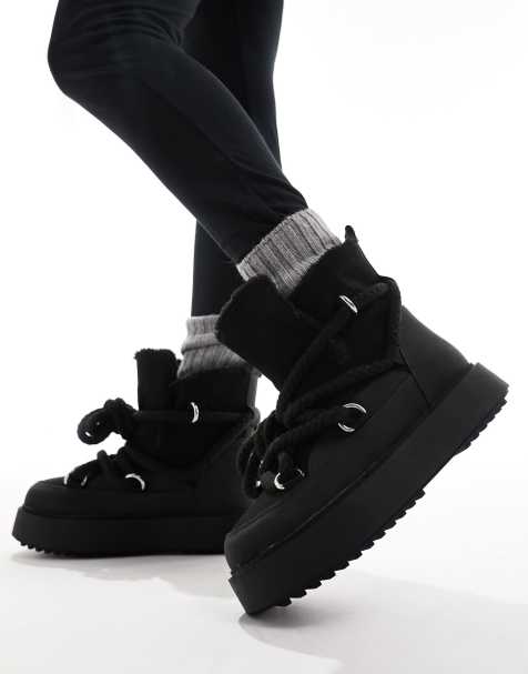 Botas de nieve negras con cordones de borreguito Alpine de ASOS DESIGN - view 1
