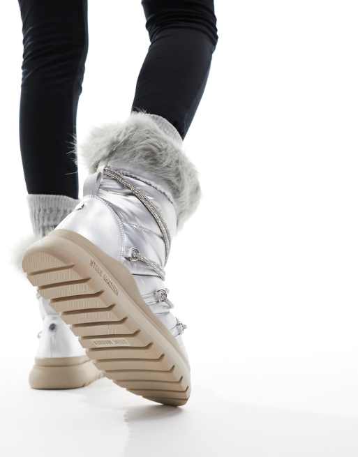 Botas de nieve plateadas con cordones de strass Ice-Storm de Steve