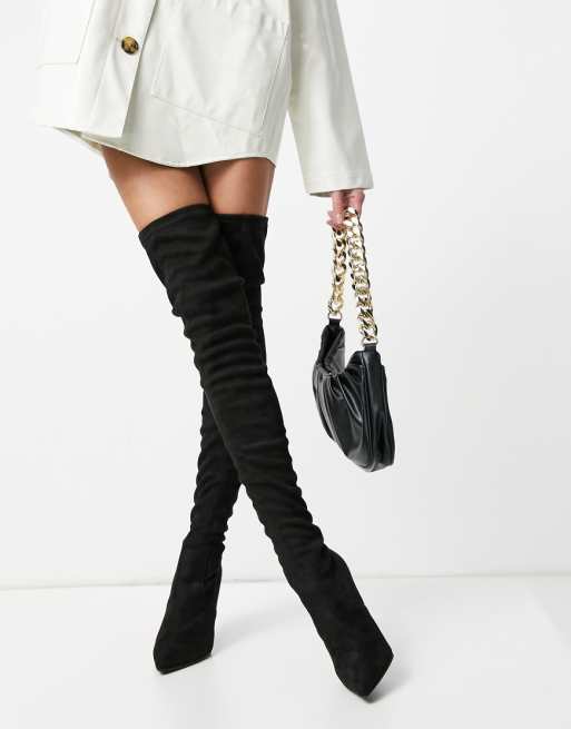 Botas de tacón elásticas por encima de la rodilla en negro Dominique de Steve Madden | ASOS