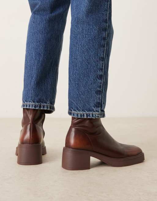 ASOS DESIGN Raven dressy mid-heel boots in brown burnish
