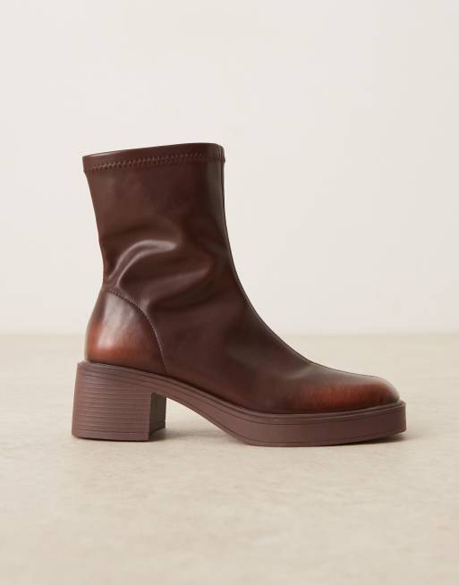 ASOS DESIGN Raven dressy mid-heel boots in brown burnish