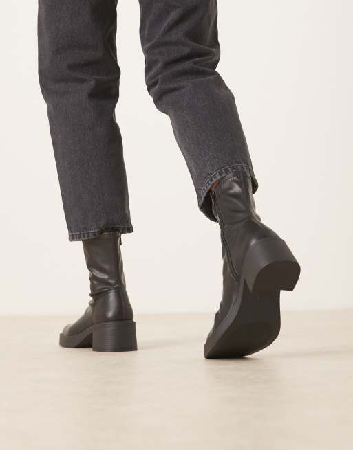 ASOS DESIGN – Raven – Elegante Stiefel in Schwarz mit mittelhohem Absatz