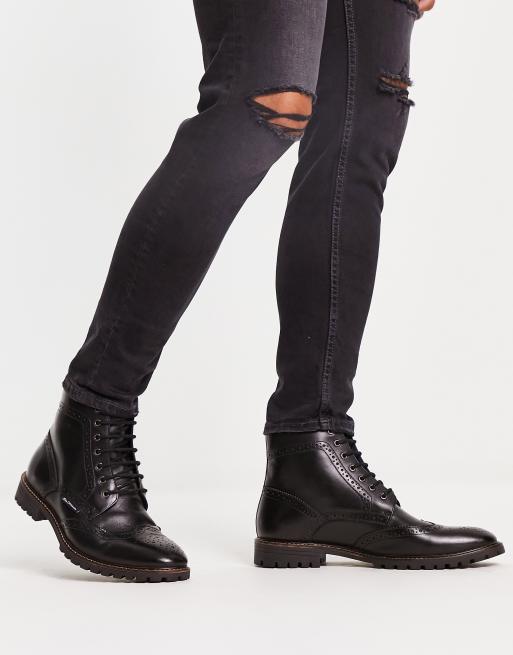 Botas de vestir negras estilo zapatos Oxford de cuero de Ben Sherman