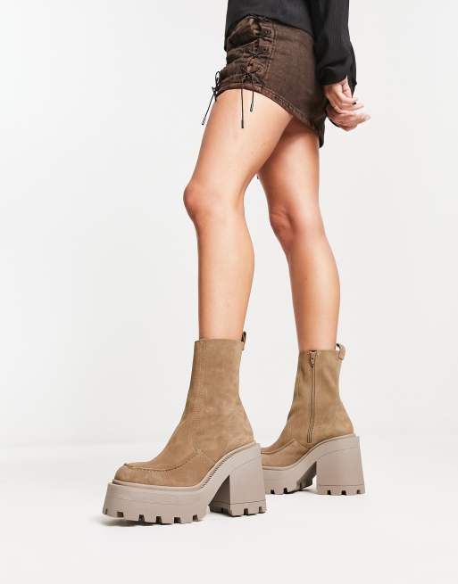 Botas grises con tacón y suela gruesa de cuero premium Rider de ASOS DESIGN