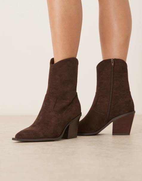 Botas marrón chocolate de estilo wéstern con tacón de antelina Remedy de ASOS DESIGN - view 1