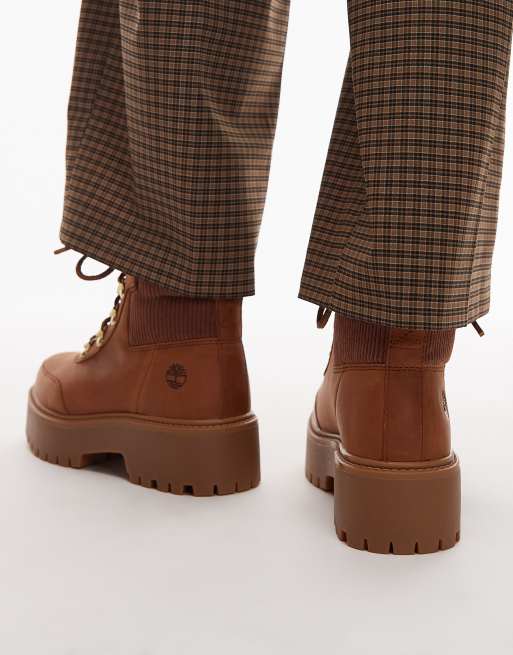 Botas marrones con cordones y plataforma de nobuk Stone Street de Timberland, 3 de 4
