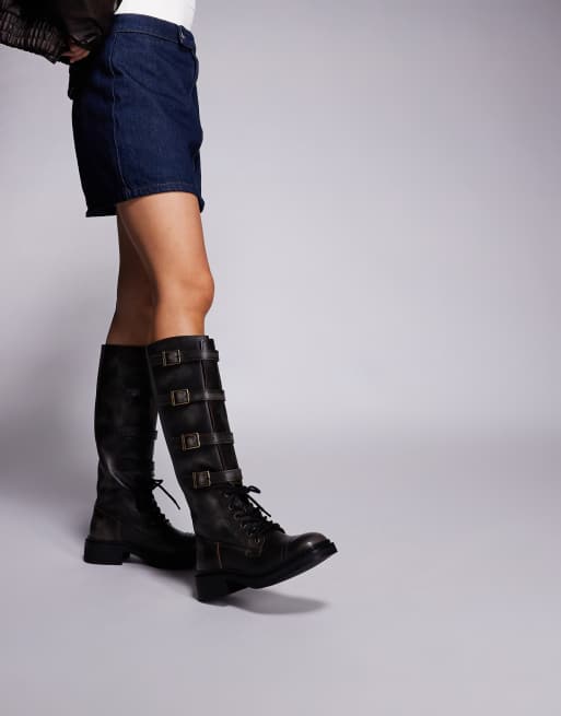 Botas marrones con lavado vintage, cordones y detalles de hebillas Rox DK de Steve Madden