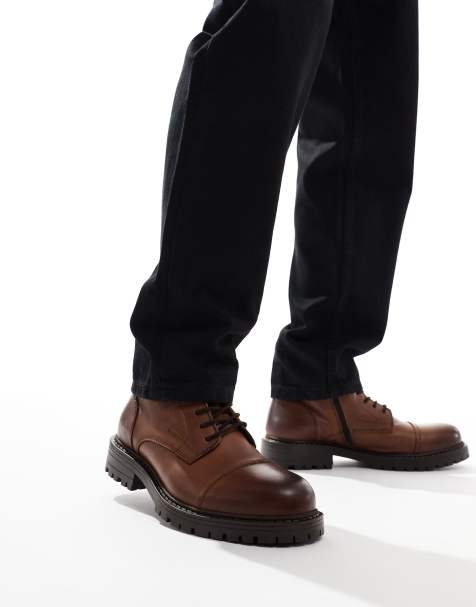 Botas marrones con suela gruesa y cordones de cuero de Jack & Jones - view 1