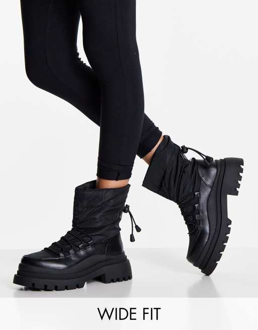 Botas negras acolchadas con suela gruesa de Truffle Collection Wide Fit 