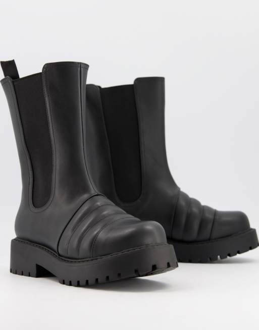 Botas negras altas y gruesas de cuero sintético Uno de Monki