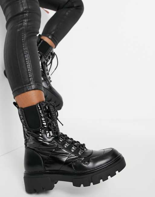 Botas negras brillantes con cordones y gruesa suela de Replay | ASOS