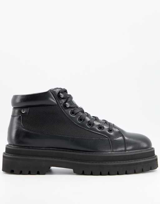 Botas negras con cordones y suela doble de cuero sintético de ASOS DESIGN