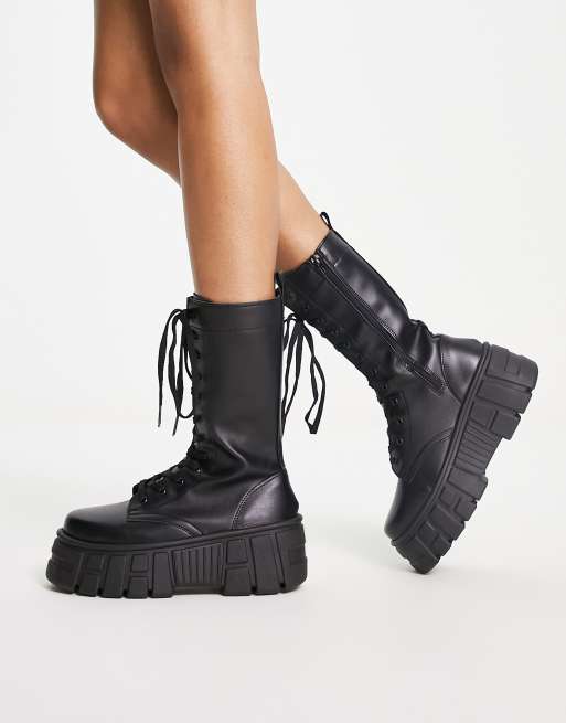 difícil Problema Grapa Botas negras con suela gruesa y diseño alto con cordones Athens 3 de ASOS  DESIGN | ASOS