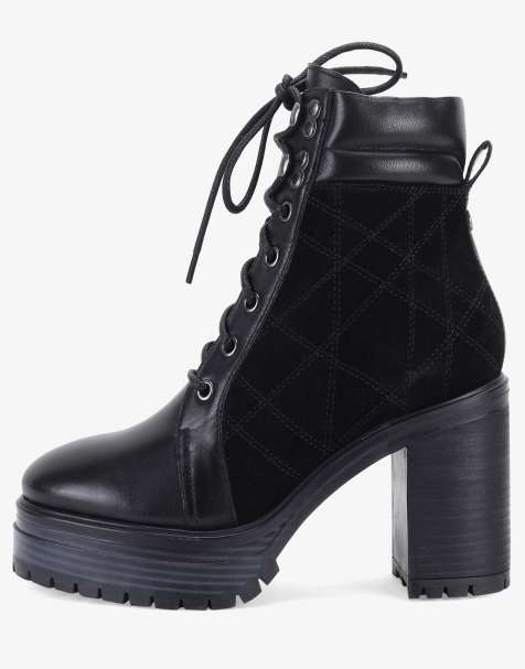 Botas negras con tacón alto en bloque y cordones de cuero Hale Rona de Off The Hook - view 1
