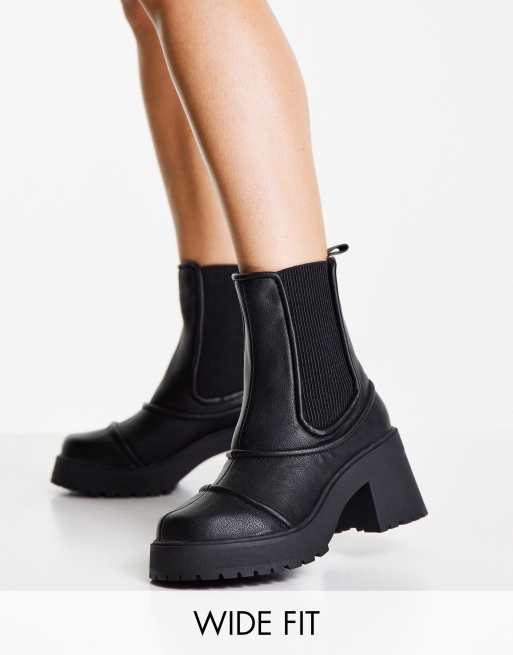 Botas negras con tacón medio grueso Reason de ASOS DESIGN Wide Fit
