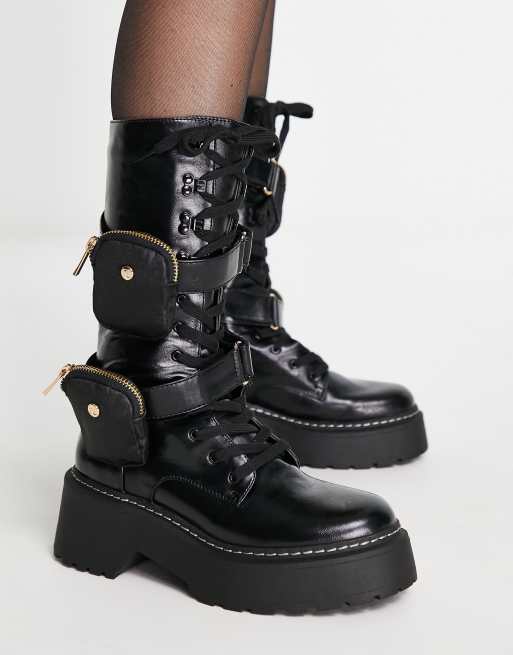 Botas negras de ca a alta con bolsillos de River Island ASOS