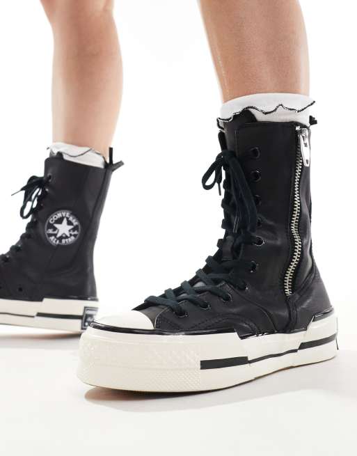 Converse botitas negras cuero best sale