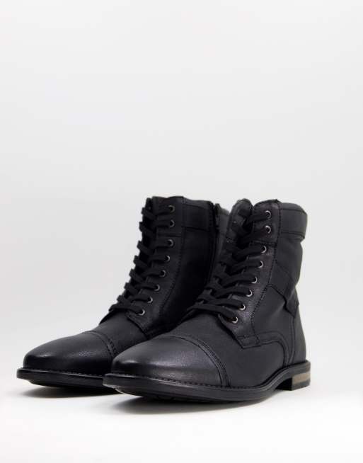 Botas negras de cuero con cordones y forro de borreguito de ASOS DESIGN