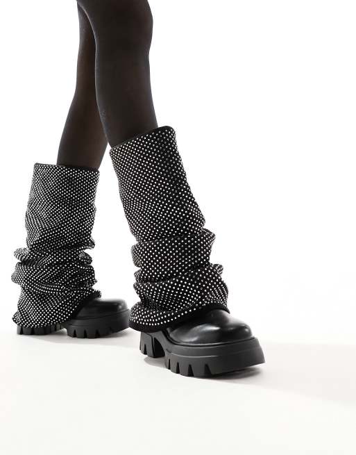 Botas negras de estilo wéstern con abalorios y detalle plegado Dania de Azalea Wang, 3 de 4
