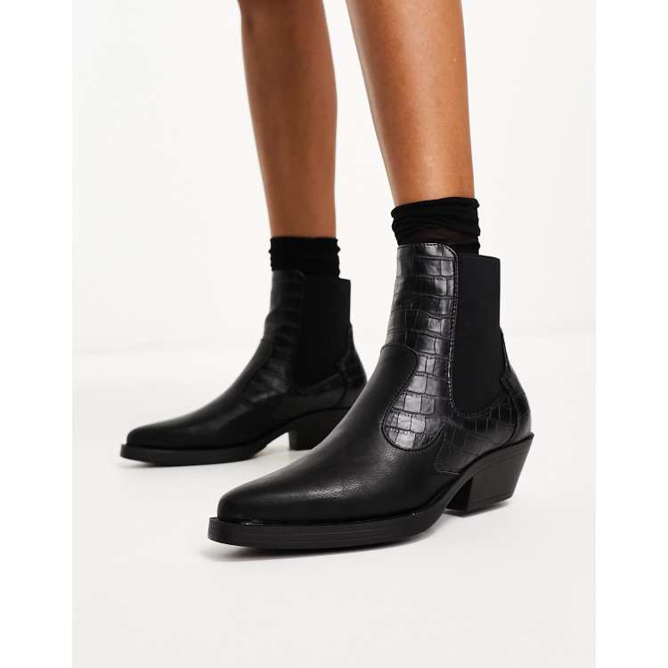 Botas negras de estilo wéstern con efecto de piel de cocodrilo de
