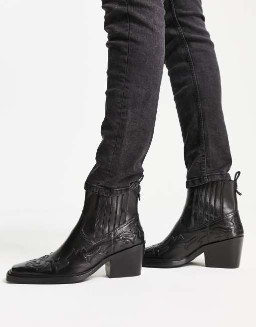 Botas negras de estilo wéstern con tacón cubano de cuero Marvelo de Asra