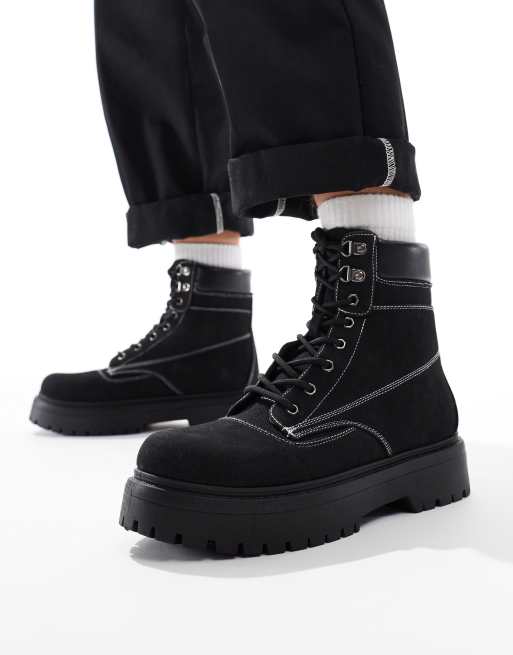 Botas negras de estilo worker con cordones y suela gruesa de ASOS DESIGN