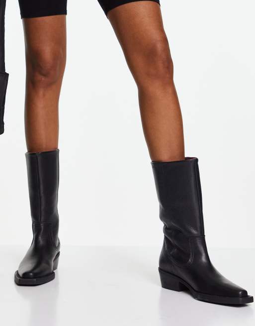 ignorancia zapatilla Pesimista Botas negras de media caña con tacón de cuero de Bronx | ASOS