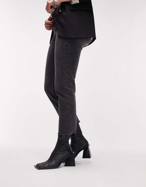 Botas negras de tacón con puntera cuadrada de cuero Premium Halo de Topshop, 4 de 4