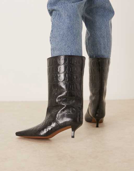 Botas negras efecto piel de cocodrilo sin cierres de pernera ancha