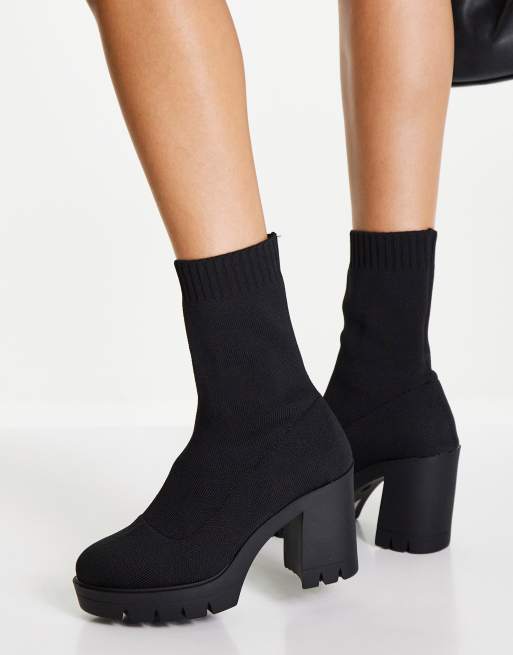 marioneta ola Tomar conciencia Botas negras estilo calcetín con tacón alto de punto Earthly de ASOS DESIGN  | ASOS