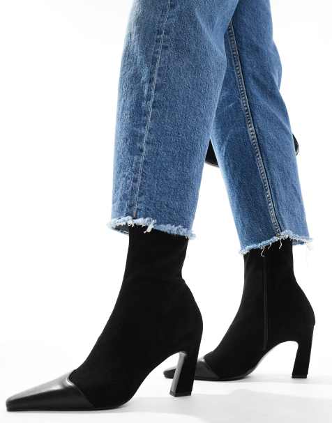 Botas negras estilo calcetín con tacón medio Rosie de ASOS DESIGN - view 1