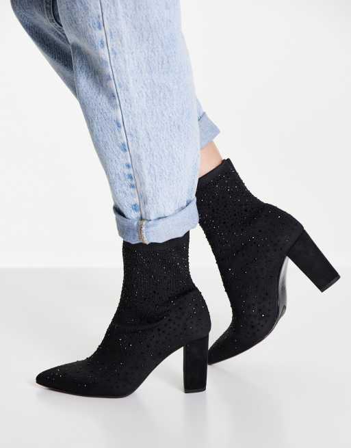 Botas negras estilo calcetín con tacón y diseño adornado de Dune London 