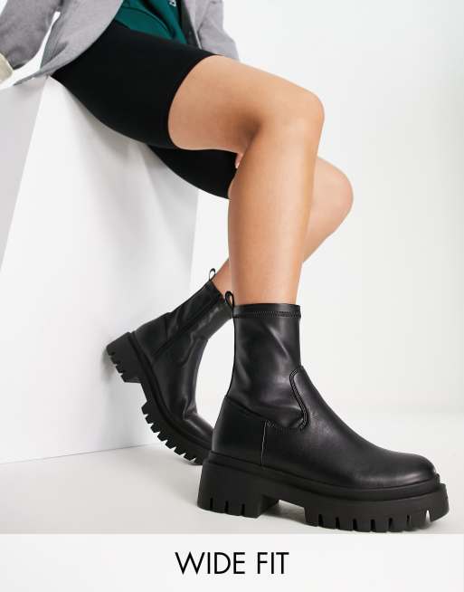 ventajoso rigidez Mecánicamente Botas negras estilo calcetín de cuña con suela gruesa de London Rebel Wide  Fit | ASOS