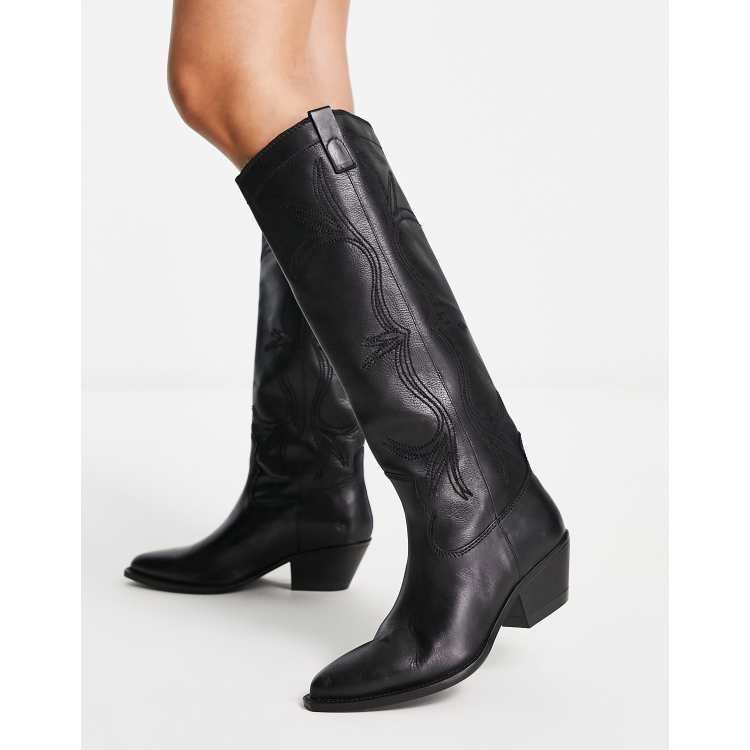 Elevado Edredón tal vez Botas negras estilo wéstern de cuero auténtico de Mango | ASOS