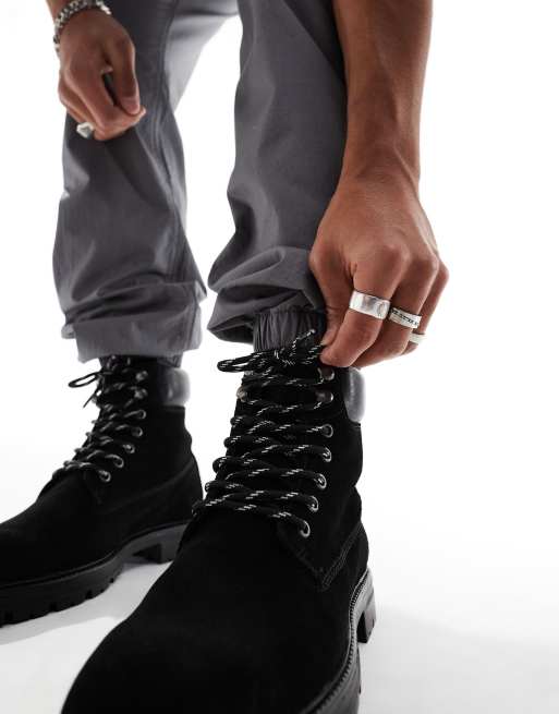 Botas negras estilo worker con cordones de ante de ASOS DESIGN ASOS