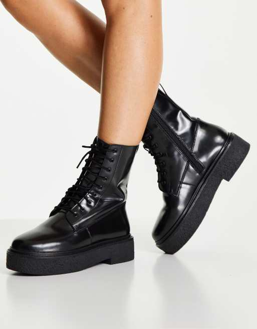 soborno Perú costo Botas negras planas con cordones Acolade de ASOS DESIGN Wide Fit | ASOS