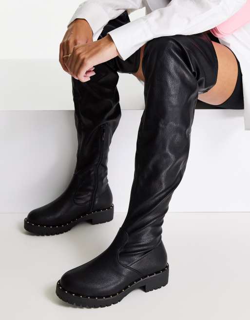 Botas negras planas por encima de la rodilla Kally de ASOS DESIGN Wide Fit, 4 de 4