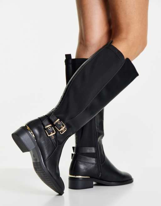 Botas Planas En Color Negro Extra Largas Para Mujer 35 Negro