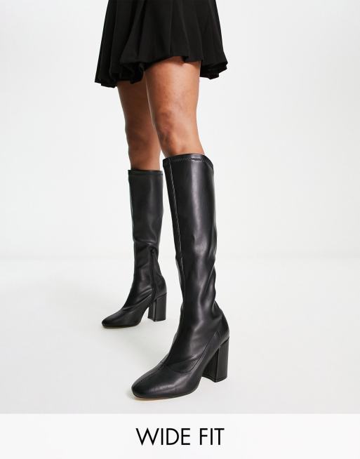 Botas negras por la rodilla de estilo calcetín de London Rebel Wide Fit