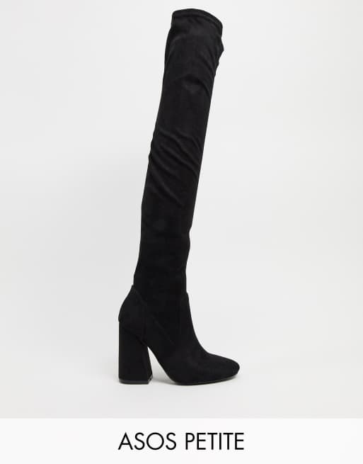 Botas por el muslo de tacón en negro de ASOS DESIGN Petite