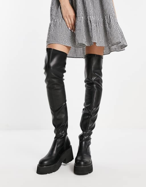 Botas por encima de la rodilla con tacón de poliuretano Rey exclusivas de Rule London