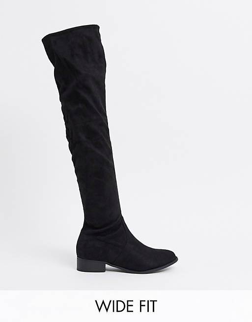 Botas por encima de la rodilla de corte ancho en negro exclusivo de Elle de Public Desire