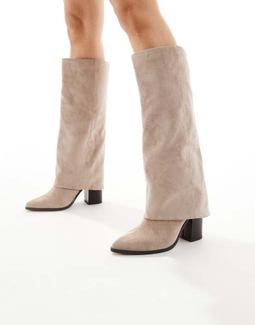 Botas por encima de la rodilla marrón topo con detalle plegado Elena de London Rebel