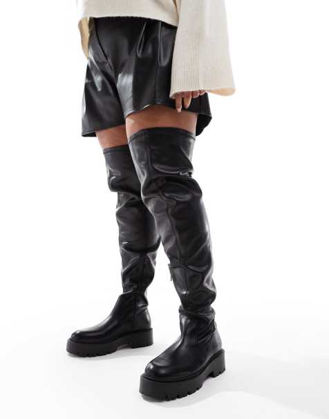 Botas por encima de la rodilla negras con suela gruesa Kristen de ASOS DESIGN Curve - view 1