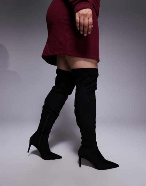 Botas por encima de la rodilla negras de tacón alto Kalani de ASOS DESIGN Curve - view 1